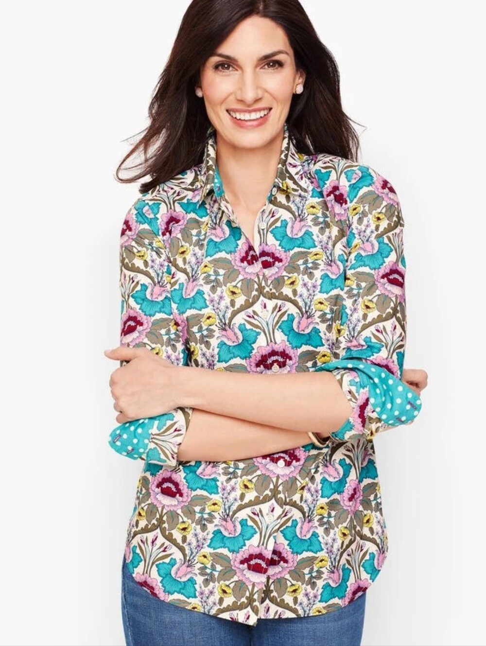 NWOT Talbots XL Contemporary Cottagecore Colorful Botanical Floral Button Shirt